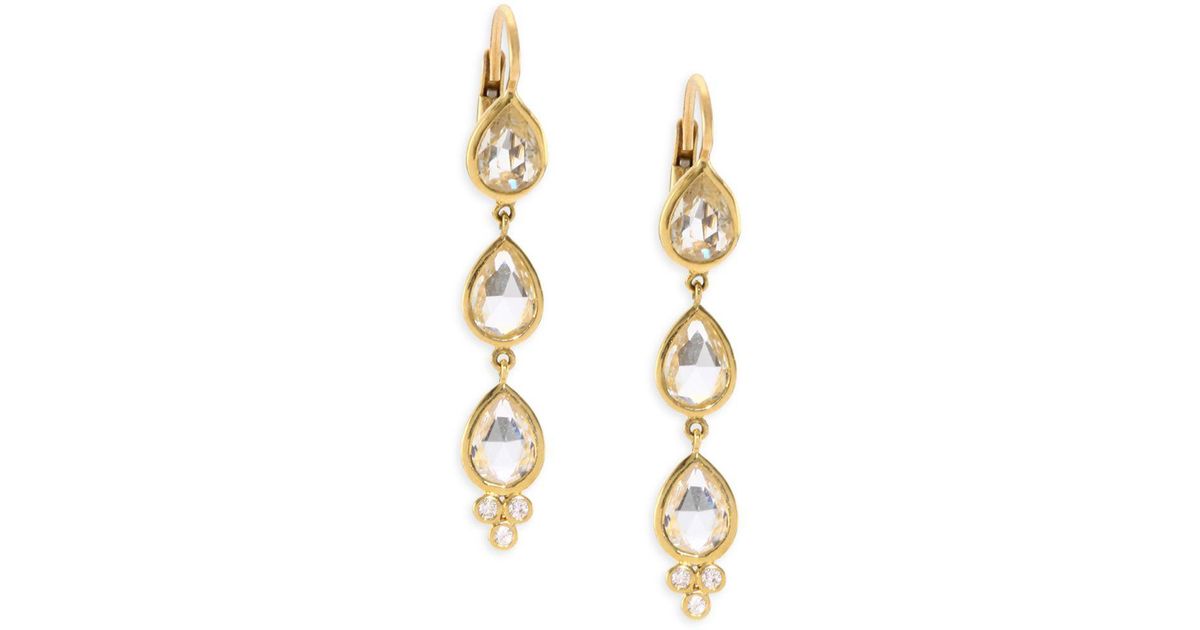 Lyst Temple St Clair 18k Gold Triple White Shire Diamond Lyst Temple St Clair 18k Gold Triple White Shire Diamond Accent Drop Earrings In Metallic