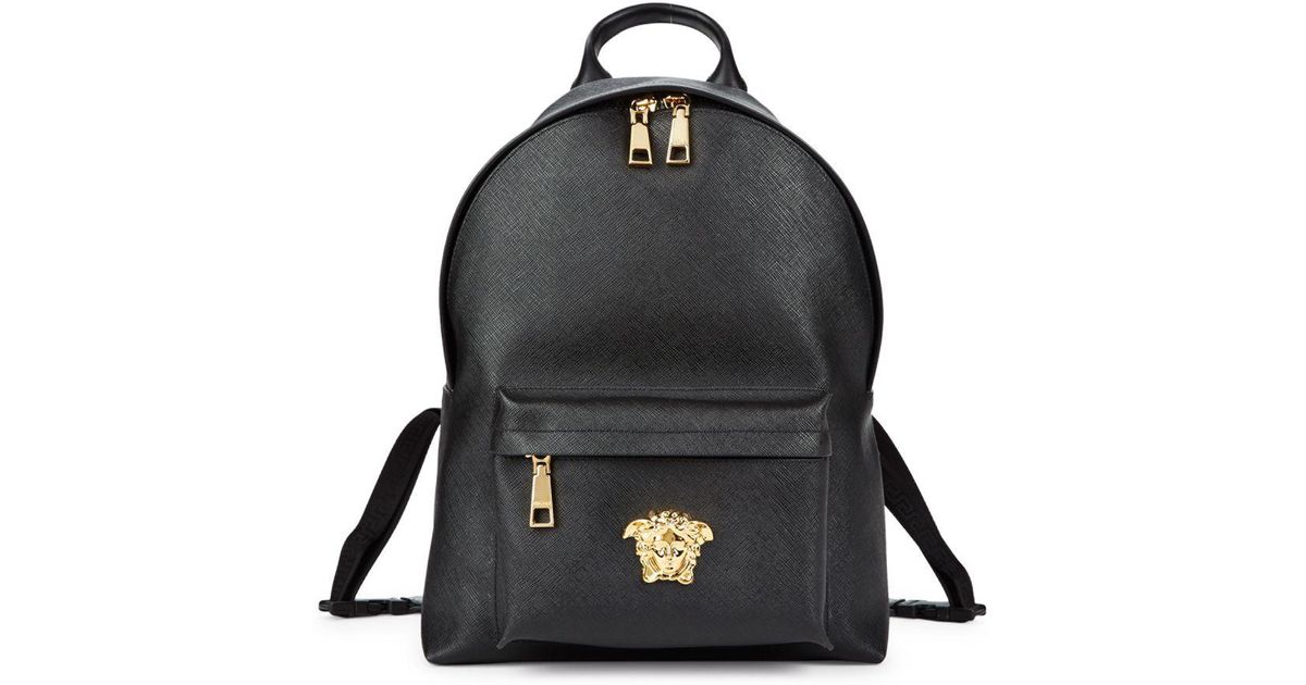 Lyst Versace Crisscross Sched Leather Bookbag In Black