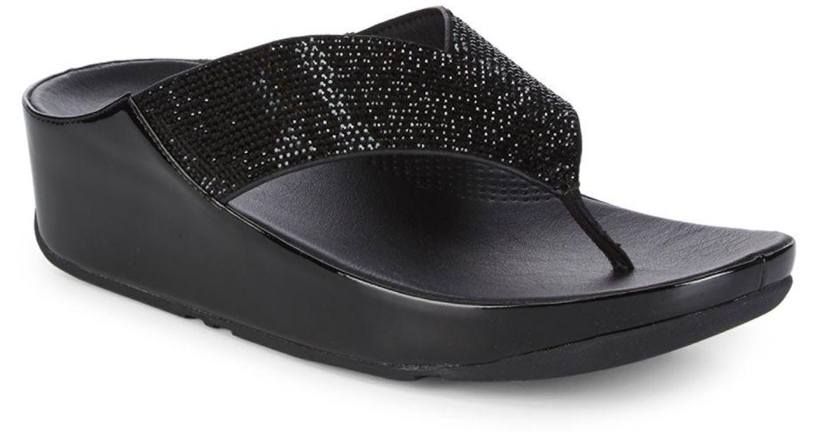 Fitflop Crystall Metallic Flip-flops in Black | Lyst