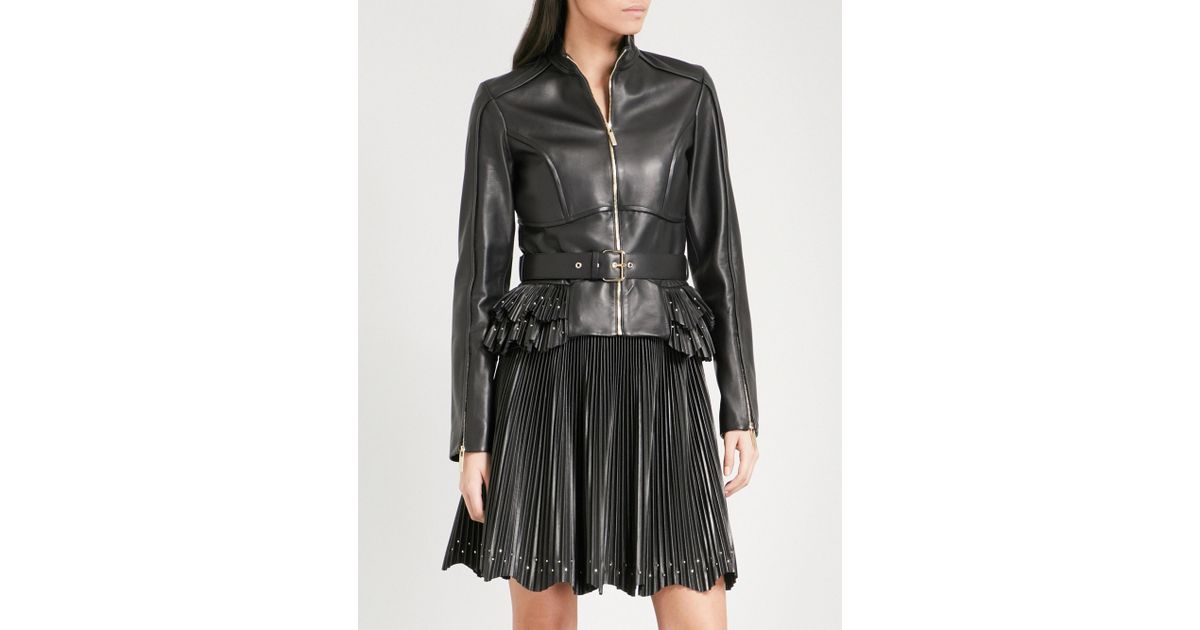 Lyst Elie Saab Pleated Peplum Hem Leather Jacket In Black