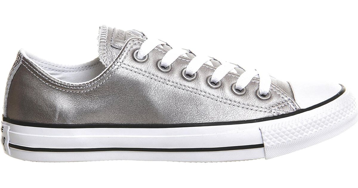 converse silver leather trainers