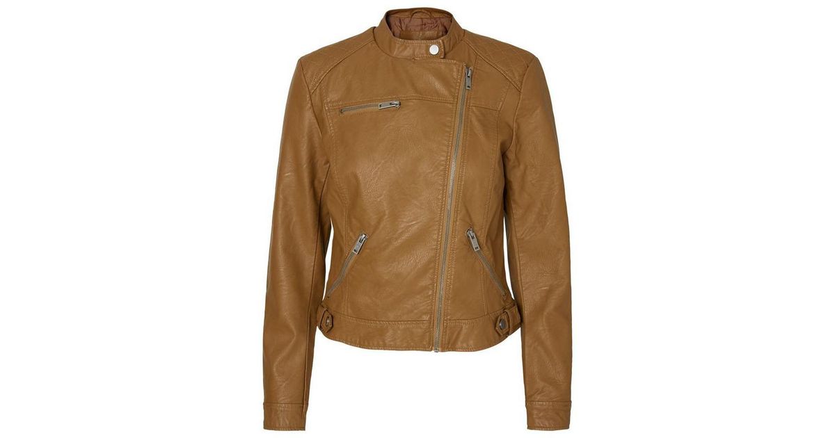 Vero Moda Vmlina Short Women S Faux Leather Biker Jacket Vero Moda Vmlina Short Women S Faux Leather Biker Jacket In Brown Lyst