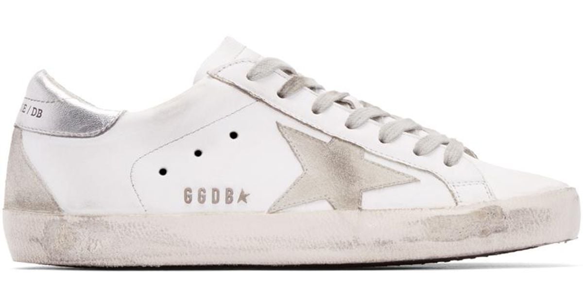 Lyst - Golden Goose Deluxe Brand White & Silver Superstar Sneakers in ...