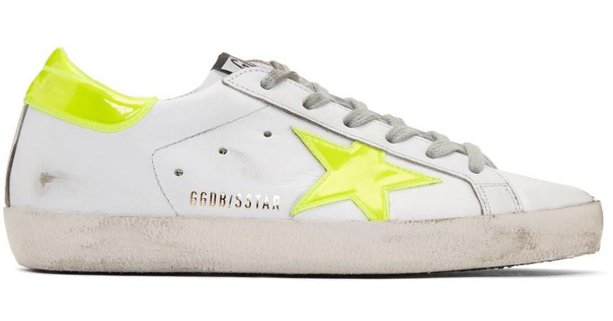 Lyst - Golden Goose Deluxe Brand White & Yellow Fluo Superstar ... Lyst - Golden Goose Deluxe Brand White & Yellow Fluo Superstar Sneakers in White