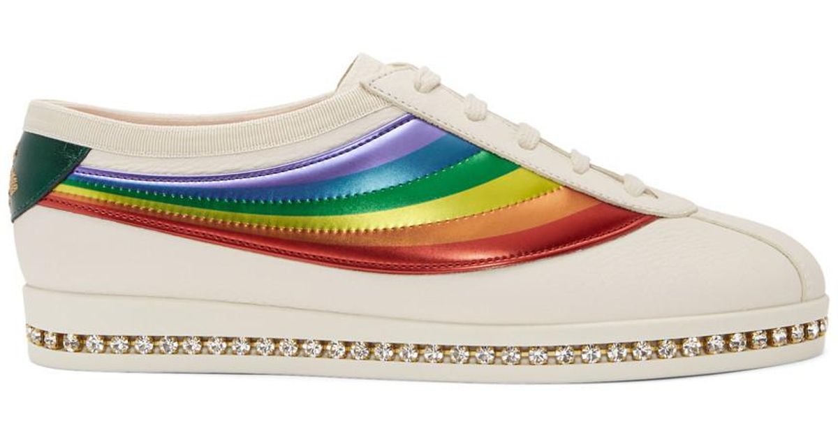 Lyst Gucci White Crystal Falacer Rainbow Sneakers in White