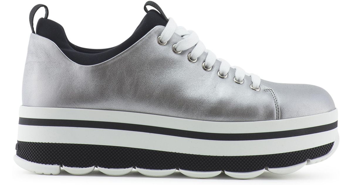 prada silver platform sneakers