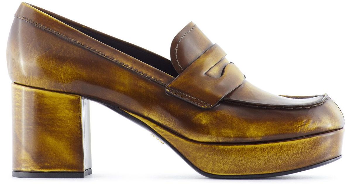 prada block heel leather loafers
