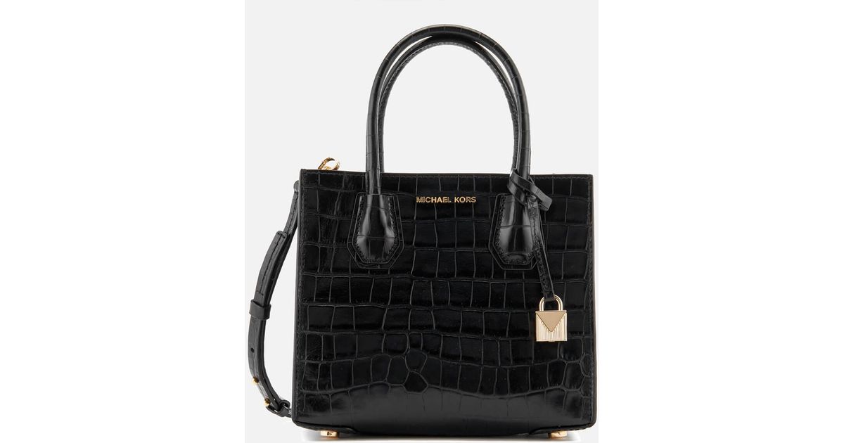 Lyst Michael Kors Mercer Croc Medium Messenger Bag In Black