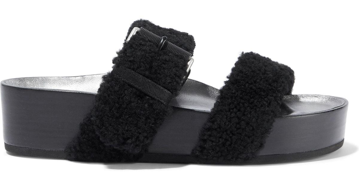 Rag & Bone Buckled Shearling Platform Slides Black in Black - Lyst