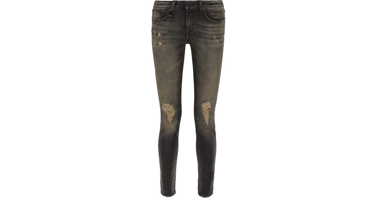 R13 Denim Alison Distressed Mid-rise Skinny Jeans in Charcoal (Gray) - Lyst