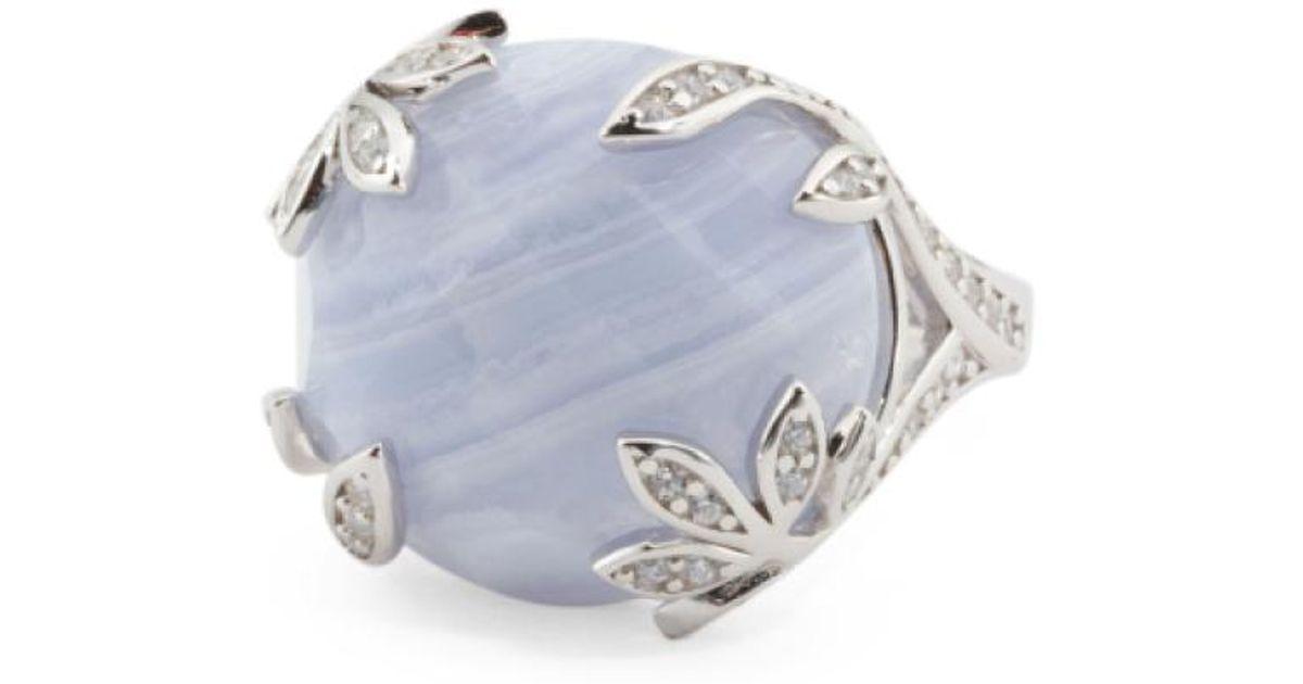 Lyst Tj Ma Sterling Silver Blue Lace Agate And Cubic Zirconia Lyst Tj Ma Sterling Silver Blue Lace Agate And Cubic Zirconia Leaf Ring In