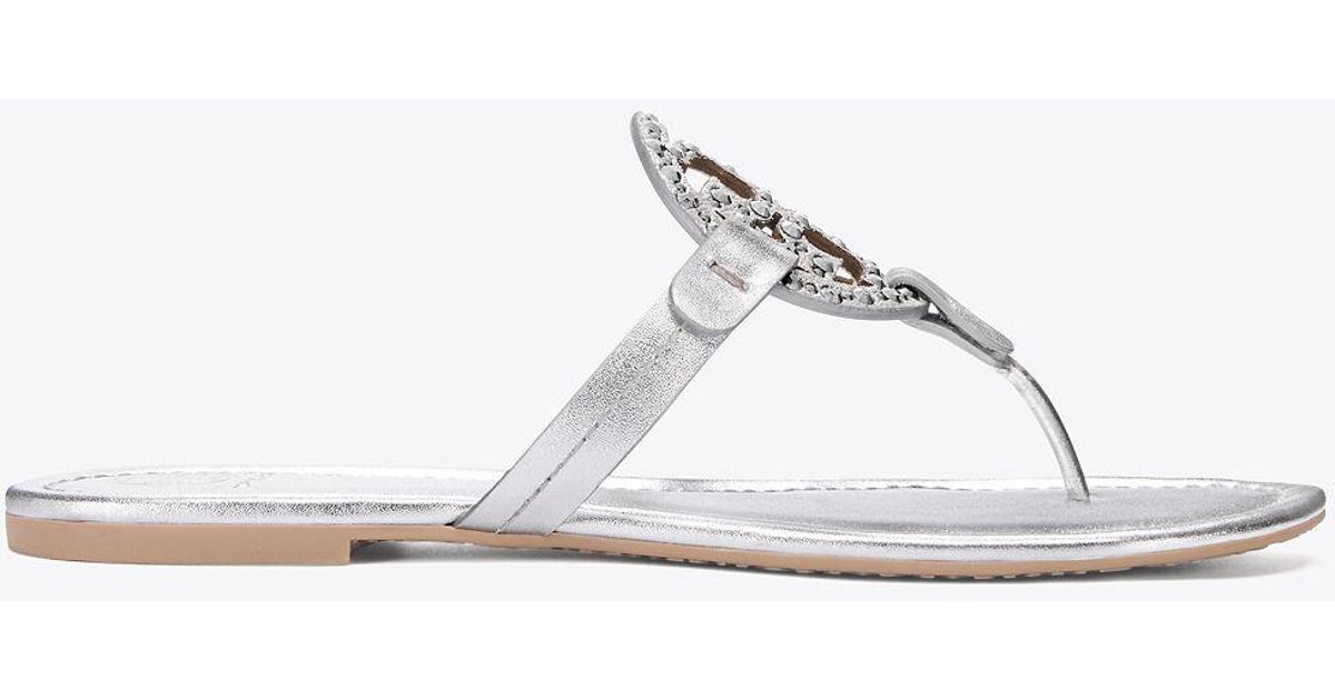 Lyst - Tory Burch Miller Embellished Sandal, Metallic Leather in Metallic