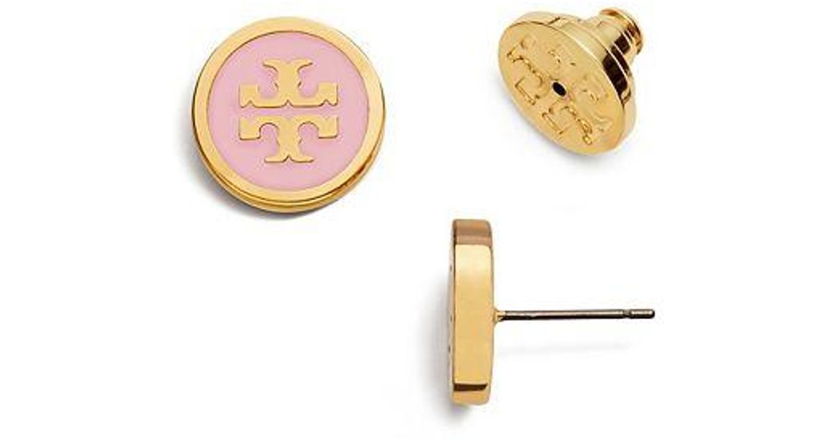 Lyst Tory Burch Lacquered Logo Studs In Pink