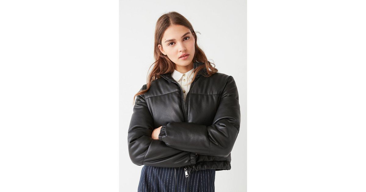 Lyst Urban Outfitters Uo Faux Leather Cropped Puffer Jacket In Black