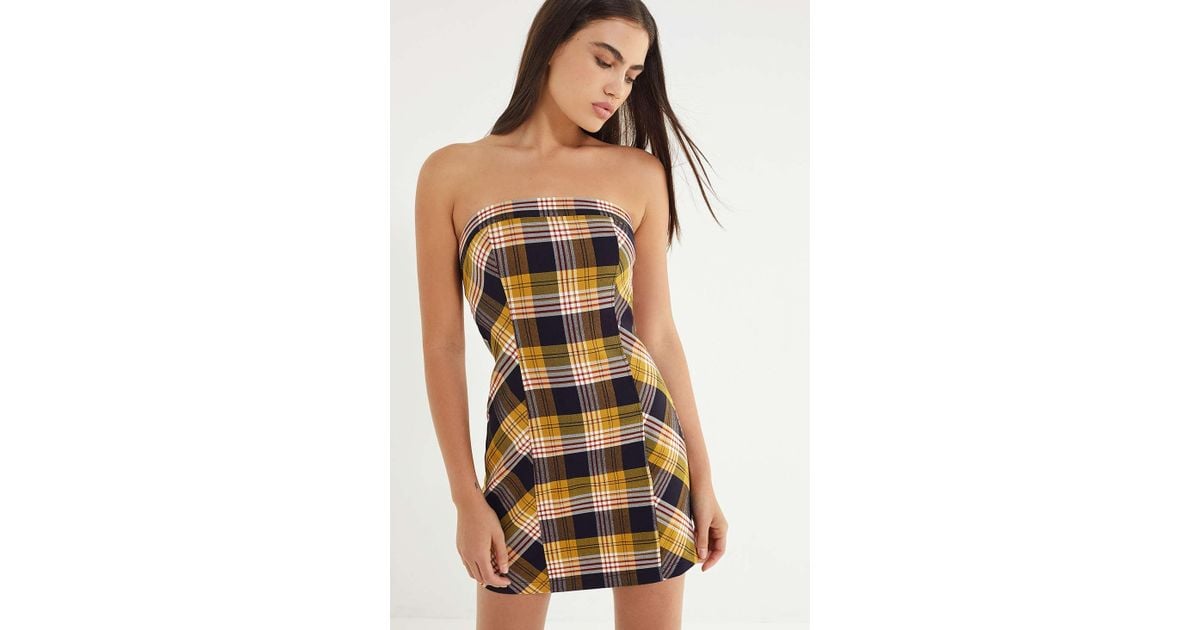 strapless plaid dress