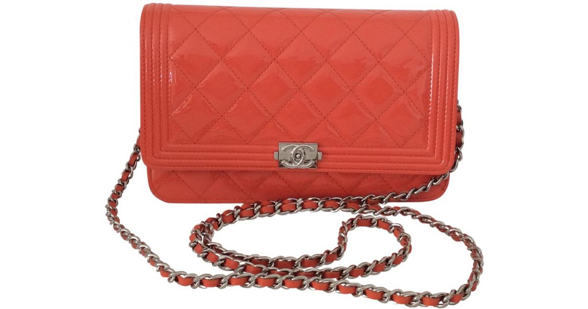 Lyst Chanel Orange Patent Leather Handbag Boy In
