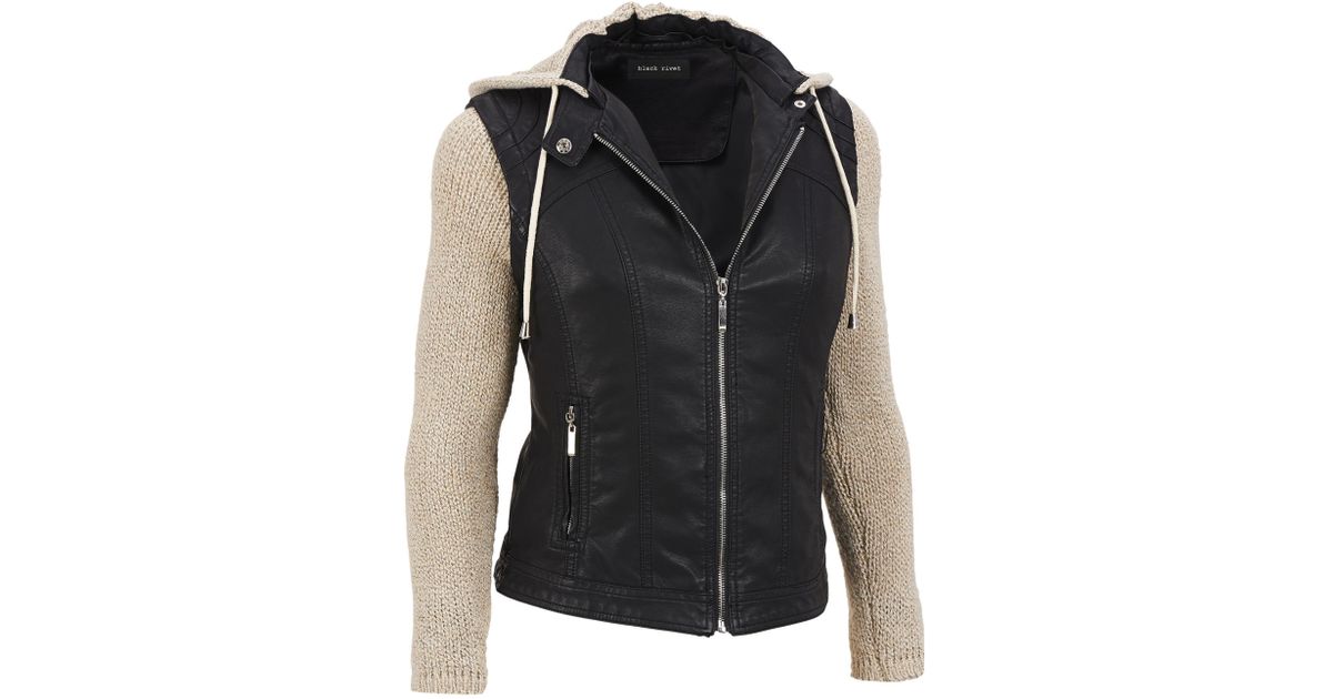 Lyst Wilsons Leather Black Rivet Faux Jacket W Removable Lyst Wilsons Leather Black Rivet Faux Jacket W Removable Knit Sleeves And Hood In