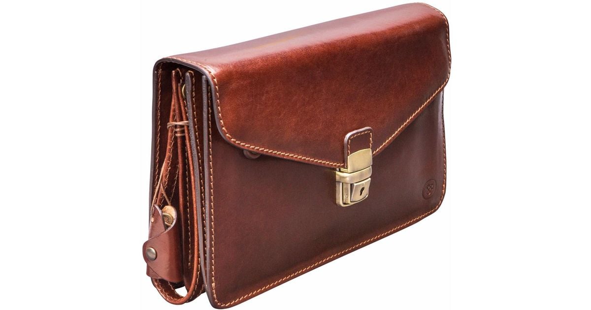 Lyst - Maxwell Scott Bags The Santino Mens Leather Clutch Bag With Wrist Strap Chestnut Tan in ...