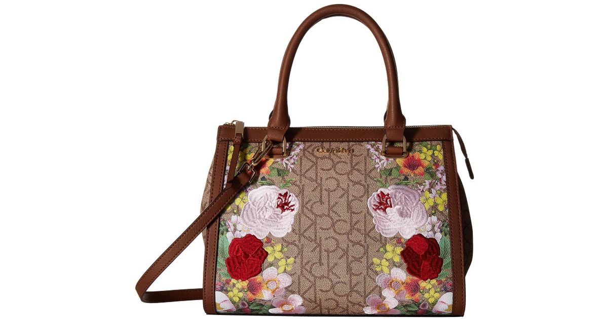 Calvin Klein Mercy Floral Embroidered Monogram Satchel (floral White ...