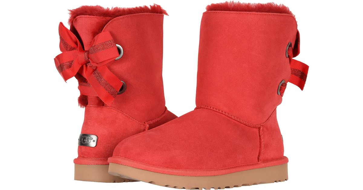 red uggs with ribbon on back