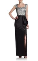Kay Unger Embroidered Silk-satin Gown in Black | Lyst
