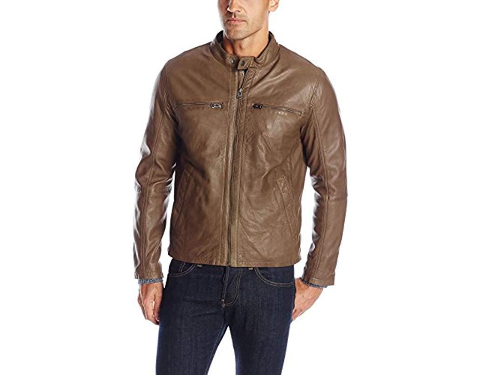 Cole Haan Washed Vintage Leather Moto Jacket In Brown For