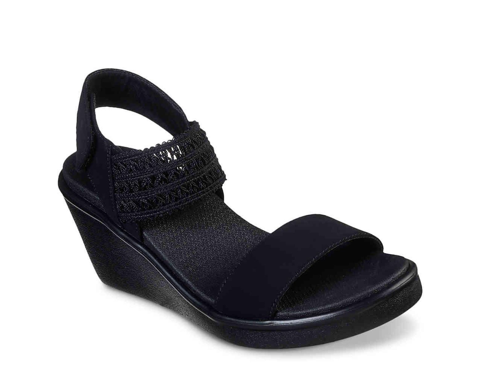 skechers black wedge sandals