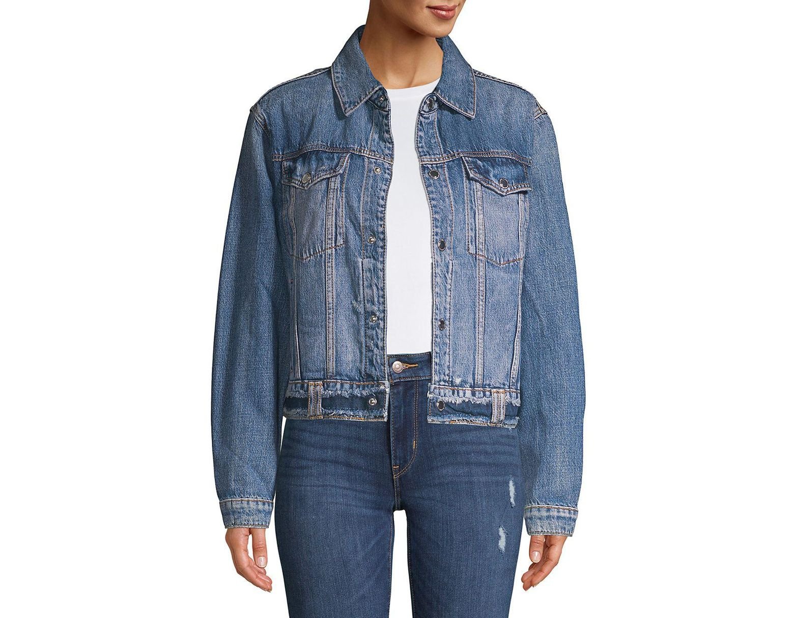 Hudson Jeans Cropped Denim Jacket In Blue Lyst