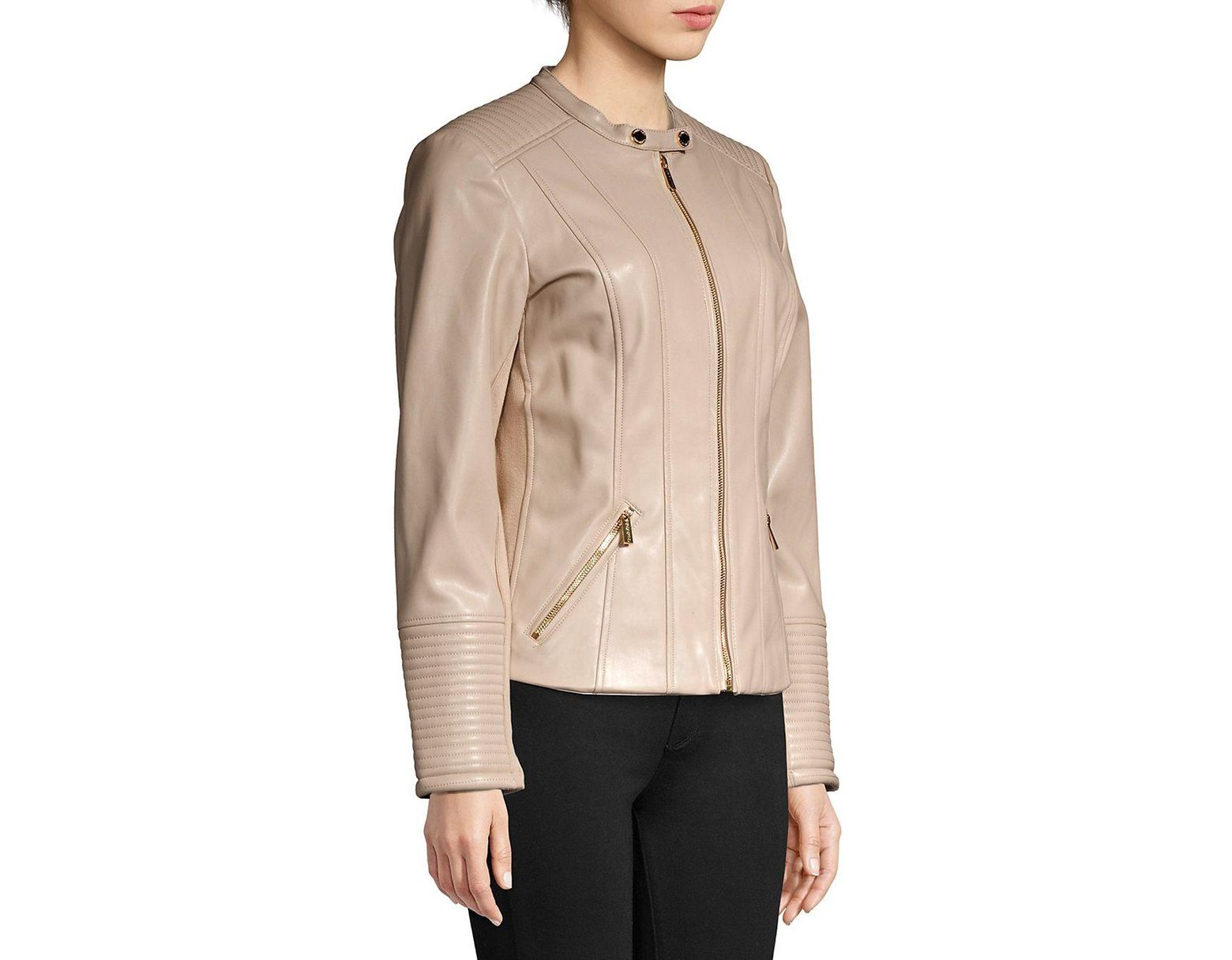 Lyst Calvin Klein Faux Leather Moto Jacket In Natural