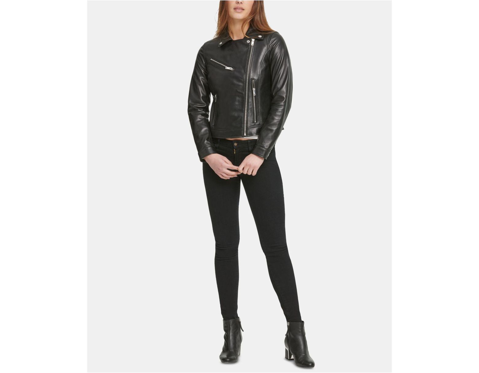 Dkny Leather Moto Jacket In Black Lyst
