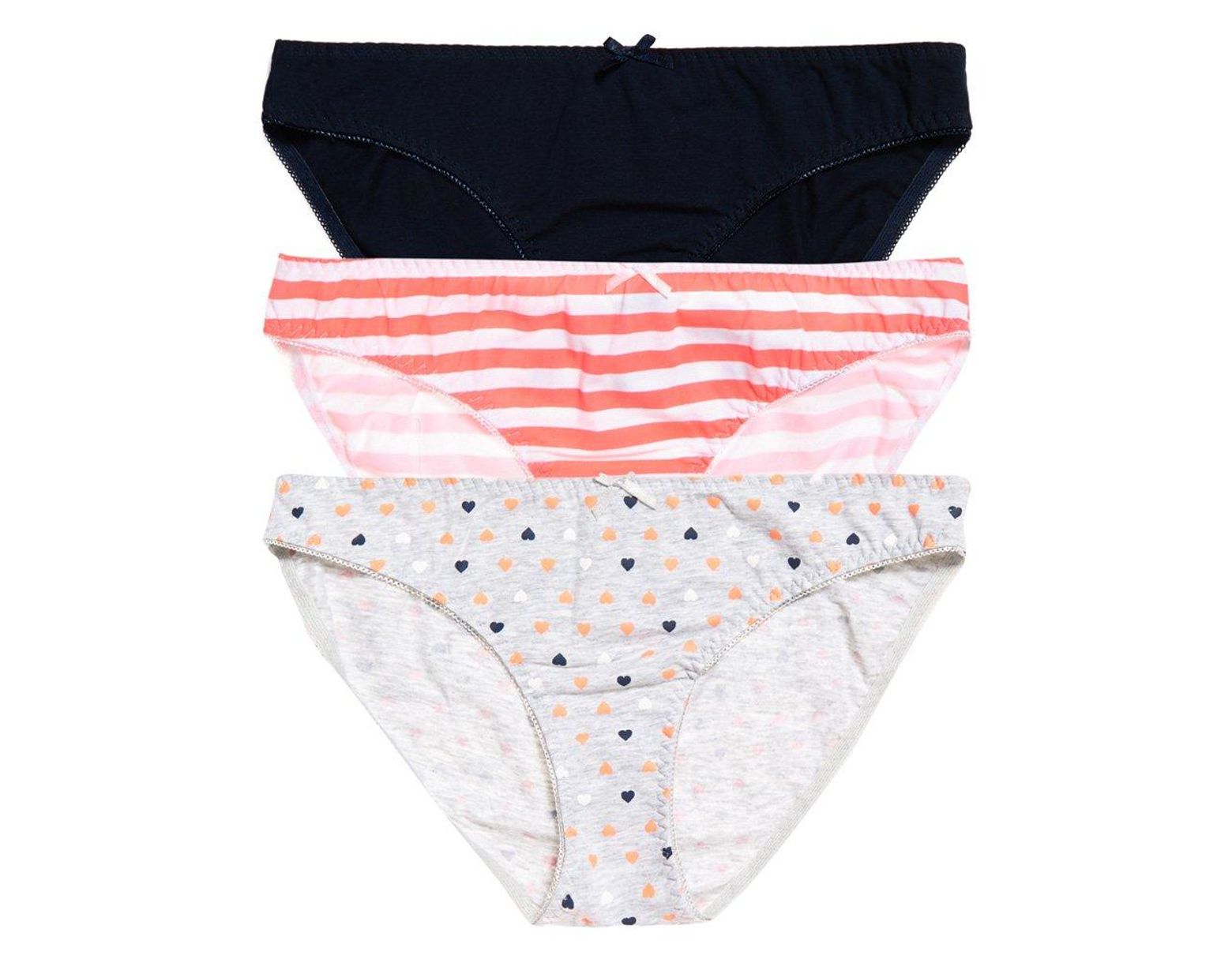 New Womens Superdry Super Standard Briefs Triple Pack Navy Coral Spot