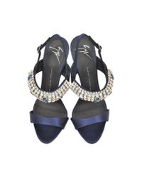Giuseppe Zanotti - Blue Navy Satin & Crystal High Heel Sandal - Lyst