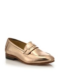 Dieppa Restrepo | Gold Metallic Leather Penny Loafers | Lyst