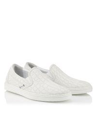 Jimmy Choo | Grove Optical White Matt Croc Embossed Leather Slip On Trainers for Men | Lyst