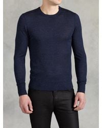 John Varvatos | Blue Merino Silk Crewneck for Men | Lyst
