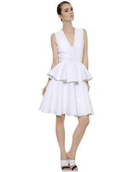 Alexander McQueen | White Cotton Blend Floral Piqué Peplum Dress | Lyst