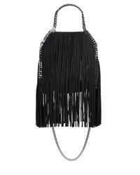 Stella McCartney | Black Falabella Mini Baby Bella Metallic Fringed Faux Suede Shoulder Bag | Lyst