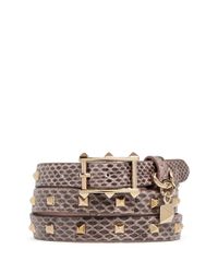 Valentino | Pink 'rockstud' Mini Triple Wrap Snakeskin Bracelet | Lyst