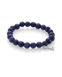 Sydney Evan | Diamond, Denim Blue Jade & 14K White Gold Dog Bone Beaded Stretch Bracelet | Lyst