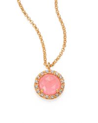 Mija | Dark Pink Jade & White Sapphire Mini Button Pendant Necklace | Lyst