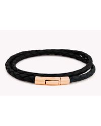 Tateossian - Double Wrap Scoubidou Black Leather Bracelet With 18k Rose Gold Clasp for Men - Lyst