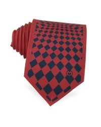 Mila Schon - Red And Navy Blue Optical Print Silk Tie for Men - Lyst