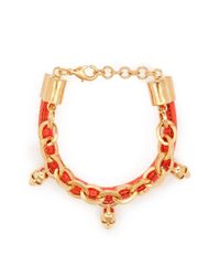 Alexander McQueen | Orange Skull Charm Chain Leather Bracelet | Lyst