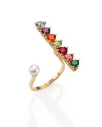 Delfina Delettrez | Gold Vein Multicolor Topaz, Peridot & 4mm White Freshwater Pearl Ring | Lyst