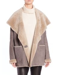 Vince | Gray Hooded Shearling Coat | Lyst