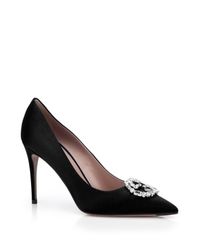 Gucci | Black Gg Crystal Satin Point-toe Pumps | Lyst