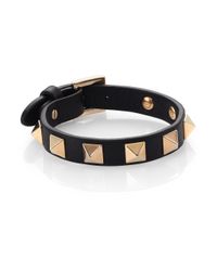 Valentino | Black Rockstud Small Leather Bracelet | Lyst