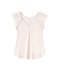 Rebecca Taylor - Natural Jersey & Silk V-neck Top - Lyst