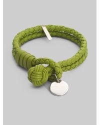 Bottega Veneta | Green Intrecciato Leather Double-row Wrap Bracelet | Lyst