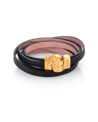 Alexander McQueen | Black Leather Bicolor Double-wrap Magnetic Skull Bracelet/goldtone | Lyst